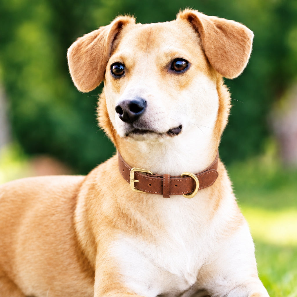 Caffè — Collare Imbottito in Vera Pelle