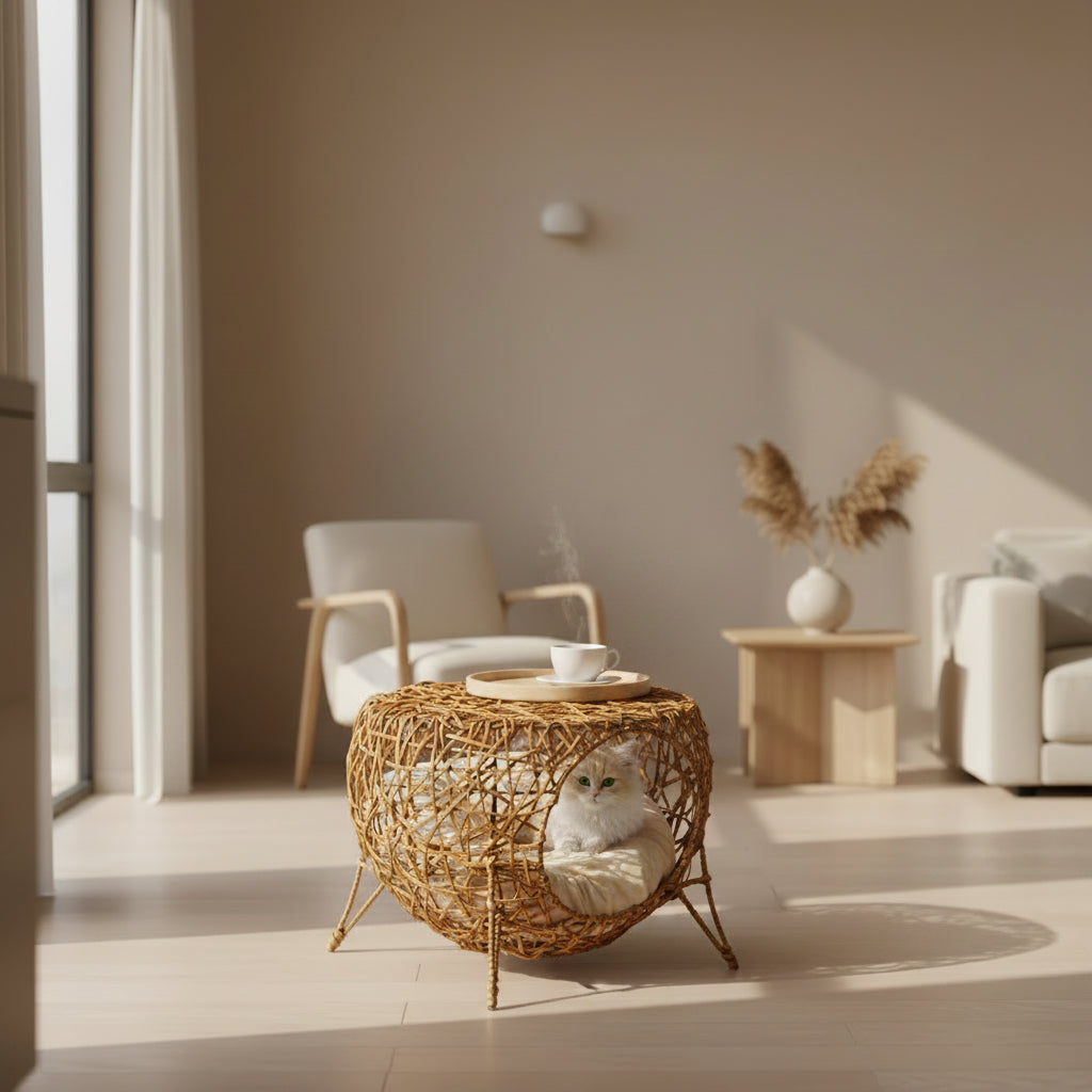 Niche pour chat lit pour chat panier chat maison de chat en rotin coussin épais Ø 40 x 32 cm marron clair-2